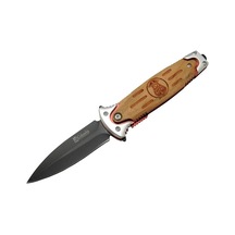 Fs 11031 Kahverengi Kamp Çakı 20cm- Police İşlemeli, Ahşap Sap, Kemerlikli, Cam Kırma Aparatlı Çok Renkli