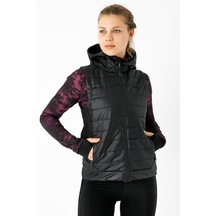 Maraton Sportswear Regular Kadın Kapşonlu Kolsuz Basic Siyah Yelek 17588-siyah
