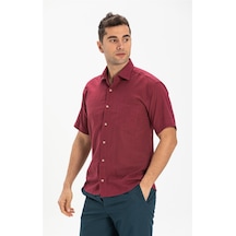 Eliş Şile Bezi Büyük Beden Kısa Kol Şile Bezi Tek Cepli Erkek Gömlek Koyu Bordo 3068 - 5XL Bordo
