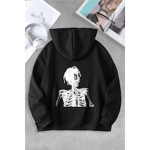 Macklin Unisex Kadın Erkek Cactus Jack İskelet Özel Tasarım Baskılı Kapşonlu Sweatshirt Siyah Mck0876 Siyah