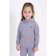 Kız Çocuk Relax Fit Kapüşonlu Cepli Baskılı Sweatshirt - 2 İplik Koyu Gri