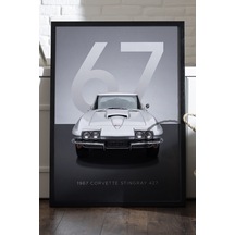 Corvette Stingray 427 Siyah Ahşap Çerçeveli Poster, Dekoratif Araba Duvar Tablosu
