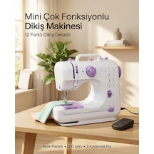 Çok Fonksiyonlu Mini Dikiş Makinesi 12 Dikiş Seçenekli 2 Kademeli Hız Ayarlı Çok Renkli