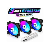 Next Gaming Orion 3 Adet Forward Düz Rgb 6 Pin 120mm Siyah Fan + Rgb Hub Set