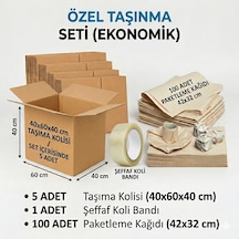 Ekonomik Taşınma Seti - 5 Adet Büyük Boy Koli 40x60x40 + Koli Bandı + 100 Adet Paketleme Kağıdı 1