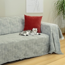 Purecot Premium Pamuklu Püsküllü Koltuk Örtüsü 180x220 Çift Taraflı Terletmez Kaymaz , Haki Haki