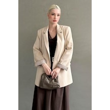 Seeh Bej Kol Desenli Blazer Kadın Ceket Sh339
