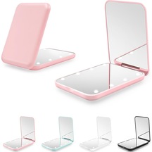 Kompakt Ayna, 1x/3x Büyütme Led Cep Aynası Nternal Biattery İle, Çanta, Cep, Seyahat Ve Şimdiki Mini Ayna Pembe