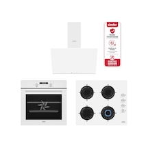 Carino 4 Fonksiyon Dijital Beyaz Power Turbo 3'lü Emaye Ocaklı Ankastre Set Fırın+Ocak+Davlumbaz
