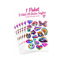 Lak Baskı Renkli Hologram Sticker Seti 5li A5 Toplam 80 Adet Çok Renkli