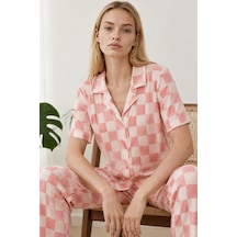 Kadın Kısa Kollu Rahat Pembe Pijama Takımı 4727