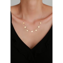 14 Ayar Altın Şans Yoncası Ve Dorika Detaylı Minimal Kolye Sarı Altın