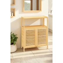 Digithome Bambu Çift Kapaklı 2 Raflı Banyo Düzenleyici Organizer Yatay Dolap Db-0038 Kahverengi