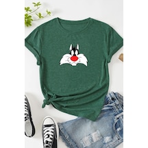 Unisex Sylvester Baskılı Tasarım T-shirt Yeşil