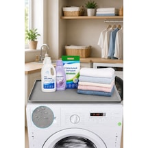 Gri 60x60 Cm Çok Amaçlı Kenarlıklı Silikon Çamaşır Makinesi Matı Tezgah Düzenleyici Mt291