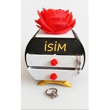Kişiye Özel İsimli Mini Takı Kutusu - Gül Detaylı 3d Baskı Çekmeceli Mücevher Organizeri Çok Renkli