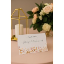 Kuru Çiçekli Nişan Masa Kartı Çift Yön Baskı - 11x16cm - İsme Özel - Nişan Kartı - Nikah Kartı