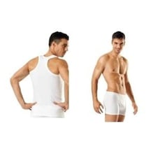 Erkek Beyaz 5'li Paket Pamuklu Ribana Sporcu Atleti & Erkek Beyaz Elastan Likralı Boxer 5'li Paket