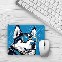 Retro Mavi Fon Gözlüklü Köpek Baskılı 18x22cm Mouse Pad