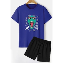 Uyguntarz Dinazor Baskılı Şort T-shirt Eşofman Takımı Mavi