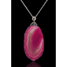 Erilsa Sertifikalı Zirkon Taşlı Plaka Pembe Akik Taşı Kolye Çok Renkli
