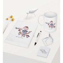 Kişiye Özel Anasınıfı Öğretmeni Temalı Beyaz Defter Kalem Kupa Ay N11.2498 Beyaz