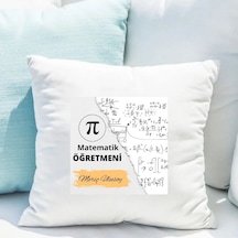 Matematik Öğretmenlerine Özel Saten Yastık Kılıfı 50x50 Cm İsme Özel Matematik Temalı Dekoratif Kırlent Kılıfı İçi Boş Beyaz