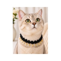 El Örgüsü Kedi Tasması Siyah Gold Yaprak Detaylı El Yapımı Kedi Boyun Aksesuarı