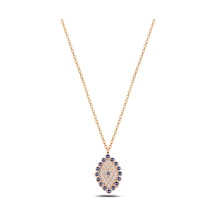 Çekirdekjewelry 925 Ayar Gümüş Rose Kaplama Safir Taşlı Oval Kolye Zirkon Pırlanta Görünümlü Pembe