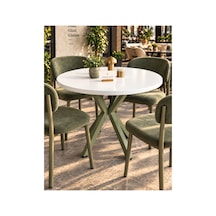 Kalınlaştırmalı Mutfak Cafe Balkon Bahçe Restoran Yemek Masası 70x70 Yeşil Beyaz Tabla Yuvarlak Beyaz - Haki Beyaz - Haki