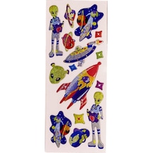 Sticker Kabartmalı Stiker Defter, Planlayıcı Etiket Uzaylı Ve Roket Cb429 16x7 Cm
