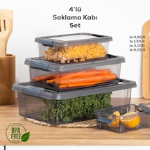 Porsima 466 4'lü Sızdırmaz Kapaklı Erzak Saklama Kabı Seti Gri