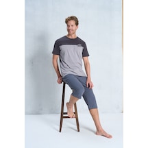 Over Sleep By Poleren Erkek Pijama Takımı Kapri & Bermuda Kısa Kol Gri