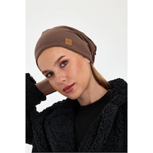 Kahverengi Arkası Açılabilir Eşsiz, Rahat Ultra Yumuşak Esnek Trendy 4 Mevsim Penye Bandana Bere - Standart / Kahverengi Kahverengi