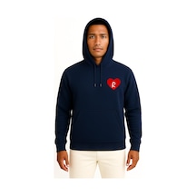 Bahriyeli Collection Kapüşonlu Sevgililer Günü Özel Kalp İçinde R Harfi Cep Baskılı Unisex Sweatshirt Lacivert
