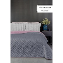 Premium Peluş Çift Kişilik Çok Amaçlı Yatak Örtüsü 200 x 220 Çift Taraflı Yumuşak Battaniye Pike Antrasit  Pudra