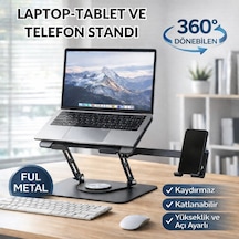 Polham 360 Dönebilen Full Metal Laptop Tablet Telefon Standı Katlanabilir, Kaydırmaz, Yükseklik Ve Açı Ayarlı Ergonomik Masaüstü Stand