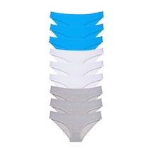 9 Adet Set Likralı Kadın Slip Külot Gri Beyaz Mavi