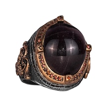 925 Ayar Gümüş Erkek Yüzük Doğal Yıldız Granat Taşı İle - El Yapımı Gümüş Takı, Erkekler İçin Hediyeler Gümüş