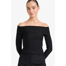 Defacto Slim Fit Dar Kesim Açık Omuz Pamuklu Uzun Kollu Tişört G8005ax25wnbk81 Siyah-bk81