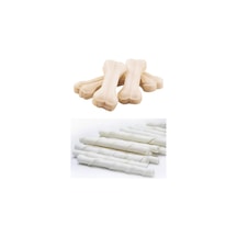 Naturel Sütlü Pres Beyaz Kemik Köpek Çiğneme Kemiği 4'lü 7,5cm V