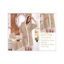 Lorena Kapuçino Kadın Fransız Dantelli Balayı Çeyizlik Bornoz Set Kahverengi