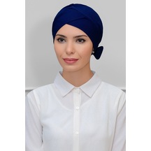 Hürrem Bone Lacivert Pratik Hazır Geçmeli Tesettür Bone Petekli Fiyonklu Çift Lacivert