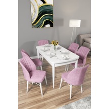 Novana Beyaz 80x132 Açılır Mutfak Masası 6 Sandalye pembe