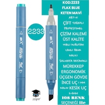 Çift Taraflı Profesyonel Çizim Kalemi Kalıcı Mürekkep Üçgen Gövde İnce Uç 1 Mm Kesik Uç 2-6mm Sketch 2233-keten Mavi