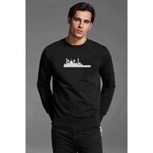 Silhouette Mosque Baskılı Siyah Erkek Örme Sweatshirt (528953532)