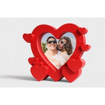 Kırmızı Kalp Temalı 3d Fotoğraf Çerçevesi - Sevgiliye Romantik Yıl Dönümü Hediyesi, Masa Üstü Dekoratif Çerçeve