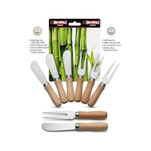 6 Parça Doğal Bambu Kahvaltı Ve Sunum Seti - 3 Mini Kokteyl Çatalı Ve 3 Tereyağı Reçel Sürme Spatulası Açık Ceviz