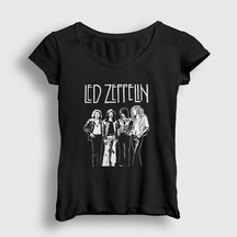 Presmono Kadın Band Led Zeppelin T-shirt Siyah