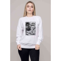 Skyline Baskılı Beyaz Kadın Sweatshirt